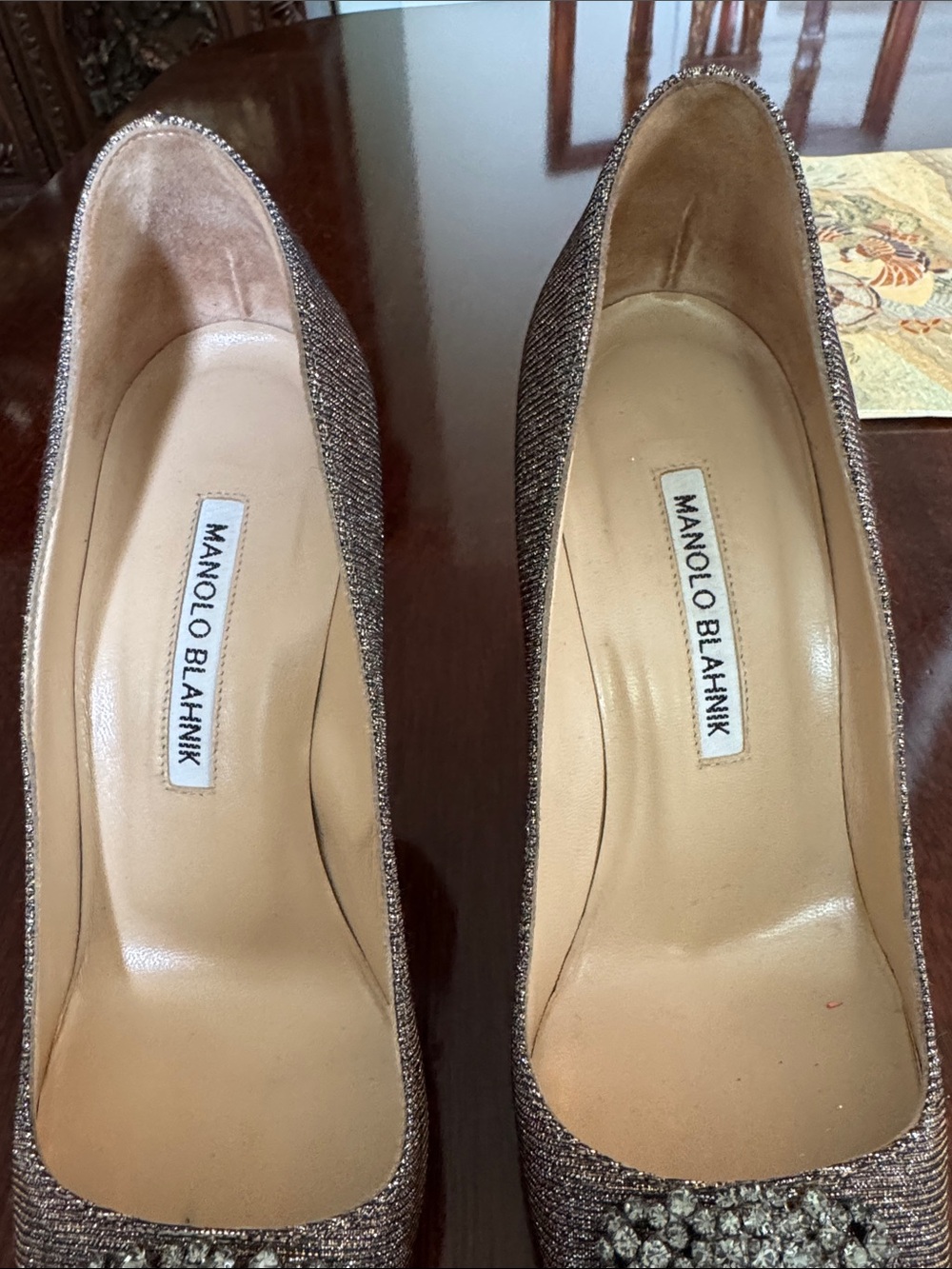 Manolo Blahnik Hangisi Silver Embellished Women's Pumps 37 - Picture 9 of 13